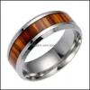 Band Rings 316L Stainless Steel Finger Durable Vintage Titanium 8Mm Ring Wood Grain Jewelry For Men Drop Delivery Dhsb8