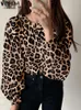 Blusas para mujer, camisa para mujer 2023 VONDA, Blusa con estampado de leopardo para mujer, Blusa informal de manga larga con cuello redondo, Tops Chemise de gran tamaño