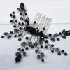 Headpieces Black Crystal Hair Combs Wedding Accessories Bridal Women Tiara Handmade Ornament Halloween Headpiece For Girl And