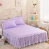 Bed rok roze kanten lotus blad kanten bed rokken prinsesstijl massieve kleur bedden spread bed cover niet -slipplaten zonder kussensloop 230214