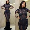 Party Dresses 2023 Illusion Evening Gowns High Collar Sequins Long Sleeve Prom Mermaid Special Occasion Dress Fur Floor Length