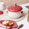 Bowls de desenho animado Creative Mushroom Spoon Plate Underlaze Sopa Bowl com tampa de 4,5 polegadas Presente fofo de 6 polegadas