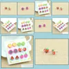 Stud Earrings For Women 6 Pair/Pack Cute Handmade Polymer Fruit Hypoallergenic Drop Delivery Jewelry Dhepf