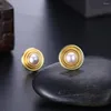 Boucles d'oreilles à tige femmes élégantes en argent Sterling 925 cercles dorés de luxe rondes perles fines pour dame de fête