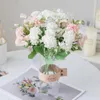 Decorative Flowers High Quality Silk Hydrangeas Artificial White Carnation Bouquet Fake Plants For Home Christmas Wedding Party Decoration