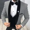 Men's Suits Houndstooth Men Suit Slim Fit For Dinner Prom 3 Piece Groom Wedding Tuxedo Male Fashion Costume Jacket With Pants Vest