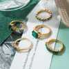 Anéis de banda EN 5pcs Anéis de cristal verde para mulheres banhadas a ouro vintage geométrica de luxo de luxo de luxo jóias G230213