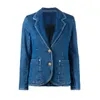 Femmes Vestes Micro Élastique Mince Simple Mode Denim Costume Manteau Bleu Eau De Lavage Blazer Jeans Ensemble 230215