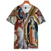 Męskie koszule 3d Matki Bożej z Guadalupe z krótkim rękawem jednopasmowa koszulka z nadrukiem letniej koszulki mody koszulki streetwearne ubrania