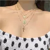 Pendant Necklaces European And American Style Fashion Chain Necklace Cross Jesus Round Pieces Multi-layer Summer Beach Lady