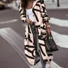 Mulheres Trench Coats Outono Inverno Moda Botão Longo Mulheres Casual Manga Bolsos Windbreaker Elegante Padrão Imprimir Jaquetas Soltas 230215