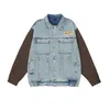 Kurtki męskie hip -hop retro kontrast kolorowy szwy męski dżinsowa kurtka ładunkowa streetwear patchwork haft haft dżins