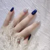 False Nails High Quality Glossy Blue Sparkle Art Design Short Full Cover Fingernails Finished Piece Artificial