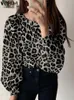 Blusas para mujer, camisa para mujer 2023 VONDA, Blusa con estampado de leopardo para mujer, Blusa informal de manga larga con cuello redondo, Tops Chemise de gran tamaño