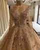 Partykleider Gold Abend Stickerei Perlen bodenlangen Langarm Abendkleid Spitze formelle Kleider echtes Bild