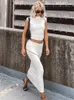 Work Dresses Y2K Slim Maxi Skirt Set Women Turtleneck Short Sleeve Tops And Long 2 Piece Summer Casual Dress White Streetwear