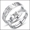 حلقات الزوجين Sier Cross Crown Copper مع الزركون للعشاق خاتم الزواج من الرجال والنساء إسقاط المجوهرات DHJ0H