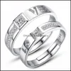 Anillos de pareja Sier Cross Crown Cobre con circón para amantes Compromiso Anillo de boda Hombres y mujeres Drop Entrega Joyería Dhj0H