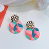 Stud Earrings Fashion Polymer Clay Earring Contrast Color Big Round Beaten Metal Disc Statement For Women Jewelry 2023 Trend