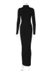 Vestidos casuais dulzura com nervura sólida maxi vestido maxi bodycon sexy high colar streetwear y2k roupas 2022 Autumn Winter Party Club Roupfits T230210