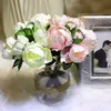 Upscale Artificial Flower White Pink 8 Heads Bridal Bouquet Artificial PU Peony Real Touch Flowers Home Wedding Party Decoration Supplies