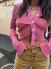 Frauen tshirt artsu süße rosa Kinited Cropped Top Women Y2k Ruched Crop Long Sleeve Camisole Winter Party Club Vintage 230214