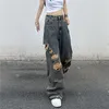 Women's Jeans Ripped jeans for women personality street trend old washed high waist jeans retro hip hop couple casual pants Harajuku y2k pants 230215