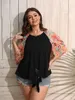 T-shirt femme grande taille Finjani grande taille imprimé cachemire manches raglan noeud ourlet t-shirt femme col rond manches courtes couleur assortie t-shirt ample 230215