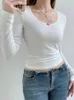 Women's T-Shirt Y2k Floral Lace Trim Crop Top White Knitted Slim O Neck Basic Casual T Shirt Women Chic Vintage Full Sleeve Harajuku Tee Autumn 230215