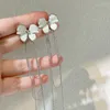 Backs Orecchini MENGJIQIAO Coreano Moda Fiore Bianco Clip Per Le Donne Ragazze Trendy Lungo Nappa Nessun Piercing Dell'orecchio Del Polsino Dei Monili Regali