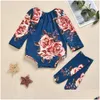 Rompers Newborn Baby Long Sleeve Romper Large Floral Jumpsuit Girl Warm Leg Socks Outfit 024M Clothing 1032 Y2 Drop Delivery Kids Ma Dhvnu