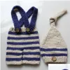 Clothing Sets Baby Po Costume Clothes Newborn Girls Boys Pography Prop Crochet Knit Overall Bib Add Hat 2Pcs Striped Outfits 1179 Y2 Dhchr