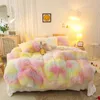 Sängkläder sätter super shaggy coral fleece varm mysig prinsessa sängkläder set mink sammet quiltduvet cover set säng tröskel filt kuddväskor 230214