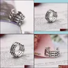 Band Rings Thai Sier Ring Three Rows Of Goldfish Antique Matte Craft Hollow Accessories Jewelry Drop Delivery Dhemy