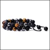 Charm Bracelets 6Mm 8Mm Tiger Eye Stone Black Beads Bracelet Braided Two Layers Women Men Hand String Jewelry Friendship Gift Drop De Dh4Ij