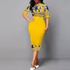 カジュアルドレスサマードレス女性のための黄色いエレガントな花柄のドレスoネックハーフスリーブスリムなオフィスワークベスティドスセクシーなボディコンドレス230215