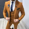 Men's Suits Slim Fit Men Casual Style Brown Male Fashion Wedding Tuxedo For Groomsmen Dinner 3 Piece Jacket With Vest Pants