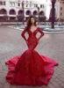 Party Dresses 2023 Luxury Red Special Occasion Plunging Neck Long Sleeve Mermaid Evening Dress Custom Made Sexy Prom Gowns