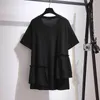 女性用プラスサイズTシャツ150kgプラスサイズ女性の夏のフリルステッチ短袖Tシャツバスト153cm 6xl 7xl 8xl 9xl 10xlルーズコットンOネックトップ230215