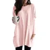 Dames blouses shirts vrouwen casual lange mouw ronde nek pullover losse stevige kleur zak voor de lente en herfst tuniek top 230214