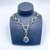 Necklace Earrings Set African Blue Crystal Pendant Charm Women Dance Party Bracelet Flower Ring Fashion Jewelry Wedding Accessories