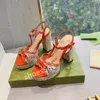 Zapatos de mujer de alta calidad Las últimas sandalias populares en primavera y verano Tacón súper alto 12 CM Tamaño: 34-42 Tela bordada Cordón a juego