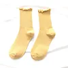 Femmes chaussettes 1 paire froufrous à volants drôle mignon Kawaii pur coloré rayé blanc bleu jaune japonais chaussette pour cadeaux