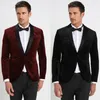 Mäns kostymer 2023 Ankomst Mäns formella prom Tuxedos One Button Black/Wine Red Dinner Velvet Suit Blazer 2 Pieces