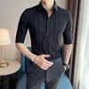 Mäns casual skjortor klassisk randig för män sommar halv ärm skikt skjorta affärsformell klänning social party tuxedo blousemen's