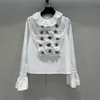 Bluzki damskie koszule High Street Korea 2023 Wiosna latem moda długa frakcja z koralikami rękawów
