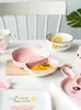 Płytki Śliczne kreskówkowe ceramiczne ceramiczne zastawa stołowa Dziecko Dzieci jeść dania na szklanki śniadaniowe i zestaw talerzy