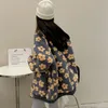 Damenjacken Stehkragen Hit Farbe Floral Lose Langarm Reißverschluss Design Jacke Frauen 2023 Herbst Winter Warme Lammwolle Outwear