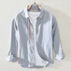 Heren Casual shirts Men kleding Japanse trend frisse witte longsleve jeugdkleur matching literaire losse katoen 230214