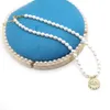 Chains Natural Pearl Bead Necklace Freshwater Cultured White Rice Shape Beaded Alloy Pendant For Jewelry Women Gift